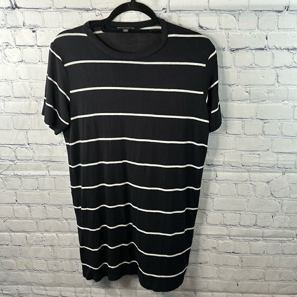 👗🖤 Brandy Melville Black-and-White Striped Shirt Dress - One Size Fits All